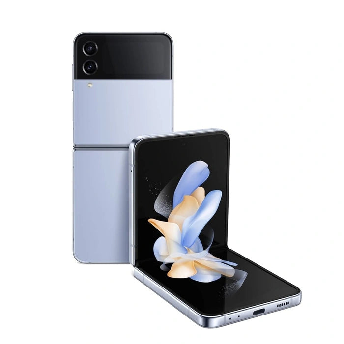 هاتف ذكي Samsung Galaxy Z Flip4 ثنائي الشريحة بذاكرة 512 جيجابايت وذاكرة وصول عشوائي (RAM) سعة 8 جيجابايت (GSM فقط | لا يدعم CDMA) مفتوح من المصنع يدعم تقنية 5G (أزرق) - إصدار دولي
