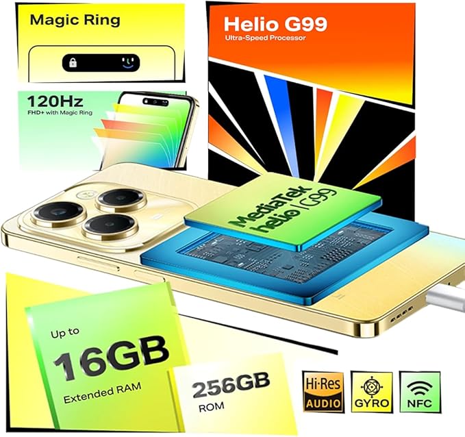 هاتف INFINIX HOT 40 Pro سعة 256 جيجابايت وذاكرة وصول عشوائي (RAM) سعة 8 جيجابايت (4G) الإصدار الدولي (أسود ستارليت)