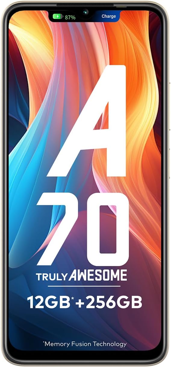 itel A70 (4GB RAM, 256GB ROM) upto 12GB RAM with Memory Fusion | 13MP Dual Rear Camera & 8MP Front Camera | 5000mAh with Type-C | Dynamic Bar | Side Fingerprint | Octa-Core Processor | Brilliant Gold