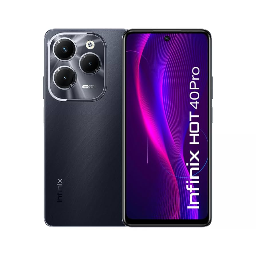 هاتف INFINIX HOT 40 Pro سعة 256 جيجابايت وذاكرة وصول عشوائي (RAM) سعة 8 جيجابايت (4G) الإصدار الدولي (أسود ستارليت)