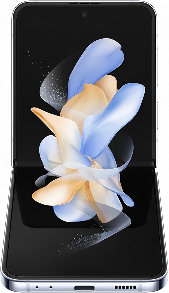 هاتف ذكي Samsung Galaxy Z Flip4 ثنائي الشريحة بذاكرة 512 جيجابايت وذاكرة وصول عشوائي (RAM) سعة 8 جيجابايت (GSM فقط | لا يدعم CDMA) مفتوح من المصنع يدعم تقنية 5G (أزرق) - إصدار دولي