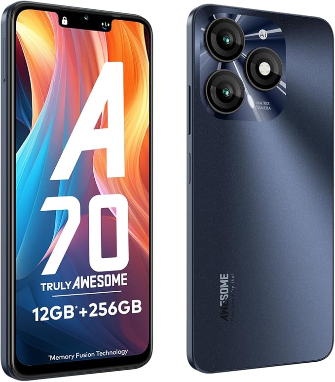 itel A70 (4GB RAM, 256GB ROM) upto 12GB RAM with Memory Fusion | 13MP Dual Rear Camera & 8MP Front Camera | 5000mAh with Type-C | Dynamic Bar | Side Fingerprint | Octa-Core Processor | Starlish Black