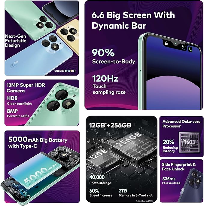 itel A70 (4GB RAM, 256GB ROM) upto 12GB RAM with Memory Fusion | 13MP Dual Rear Camera & 8MP Front Camera | 5000mAh with Type-C | Dynamic Bar | Side Fingerprint | Octa-Core Processor | Starlish Black