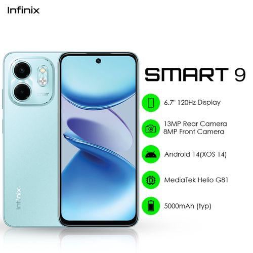 Infinix Smart 9, 8GB (4GB+4GB) RAM, 128GB ROM, 6.7" HD Display, 13MP Dual AI Rear Camera, 8MP Front Camera, 5000 mAh Battery, Android 14 (Mint Green)
