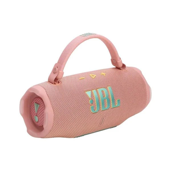 JBL Charge 6 - مكبر صوت محمول مقاوم للماء والسقوط مزود بخاصية البلوتوث مع بنك طاقة مدمج، واتصال متعدد السماعات عبر Auracast، ومدة تشغيل تصل إلى 28 ساعة، وشحن سريع، وصوت قوي - وردي