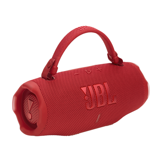 JBL Charge 6 - مكبر صوت محمول مقاوم للماء والسقوط مزود بخاصية البلوتوث مع بنك طاقة مدمج، واتصال متعدد السماعات عبر Auracast، ومدة تشغيل تصل إلى 28 ساعة، وشحن سريع، وصوت قوي - أحمر