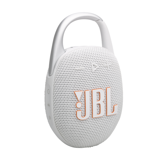 مكبر صوت JBL Clip 5 المقاوم للماء بتقنية البلوتوث - محمول للغاية، وقت تشغيل يصل إلى 12 ساعة، AURACAST (اتصال متعدد السماعات)، JBLCLIP5، أبيض