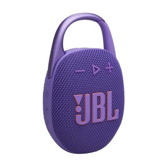 مكبر صوت JBL Clip 5 المقاوم للماء بتقنية البلوتوث - محمول للغاية، مدة تشغيل تصل إلى 12 ساعة، يدعم تقنية AURACAST (اتصال متعدد السماعات)، JBLCLIP5PUR، أرجواني