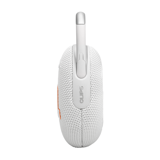 مكبر صوت JBL Clip 5 المقاوم للماء بتقنية البلوتوث - محمول للغاية، وقت تشغيل يصل إلى 12 ساعة، AURACAST (اتصال متعدد السماعات)، JBLCLIP5، أبيض