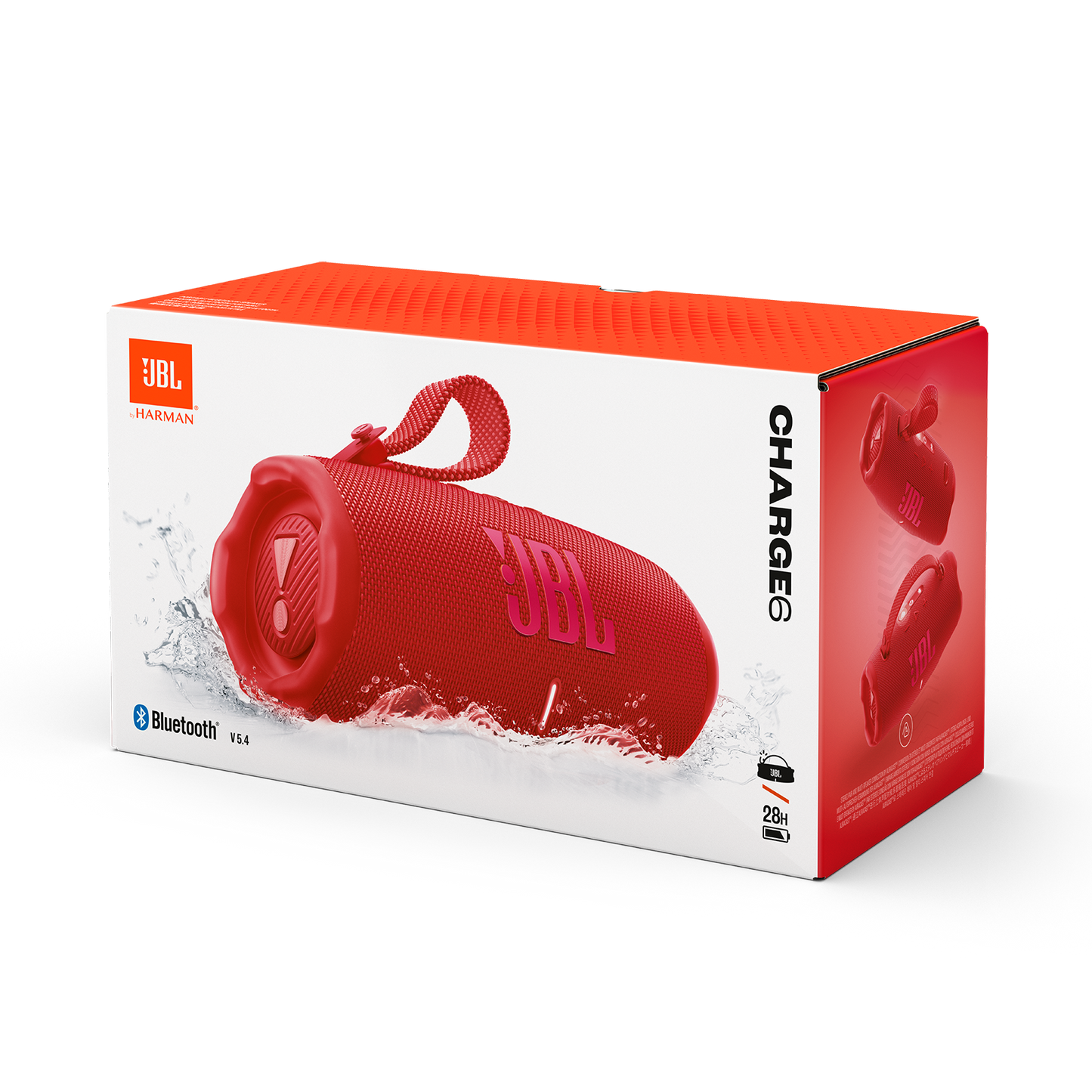 JBL Charge 6 - مكبر صوت محمول مقاوم للماء والسقوط مزود بخاصية البلوتوث مع بنك طاقة مدمج، واتصال متعدد السماعات عبر Auracast، ومدة تشغيل تصل إلى 28 ساعة، وشحن سريع، وصوت قوي - أحمر