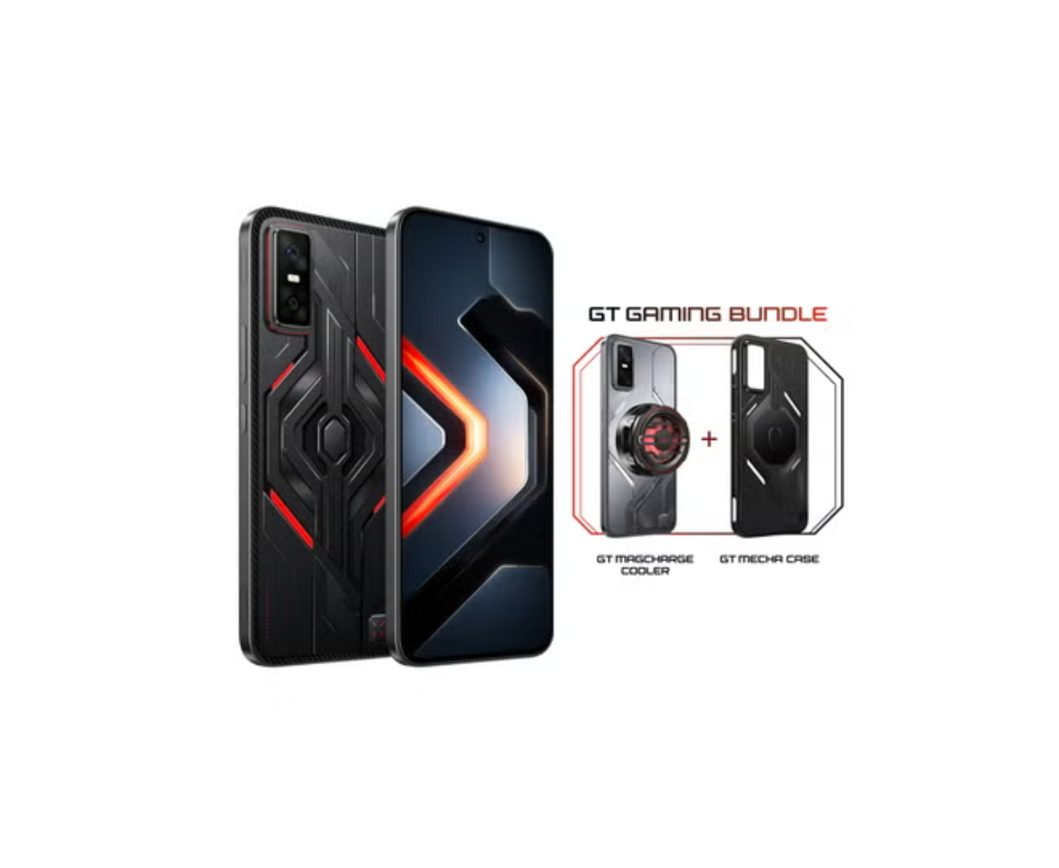 هاتف Infinix GT 30 pro ثنائي الشريحة بلون داكن وذاكرة وصول عشوائي (RAM) سعة 12 جيجابايت وذاكرة داخلية سعة 512 جيجابايت وشبكة الجيل الخامس مع مبرد MAGCHARGE وحافظة GT -