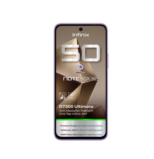 هاتف Infinix Note 50 X ثنائي الشريحة باللون الأرجواني الساحر، ذاكرة وصول عشوائي (RAM) سعة 16 جيجابايت (8+8 ممتدة) + سعة تخزين 256 جيجابايت، يدعم تقنية 5G - إصدار الشرق الأوسط