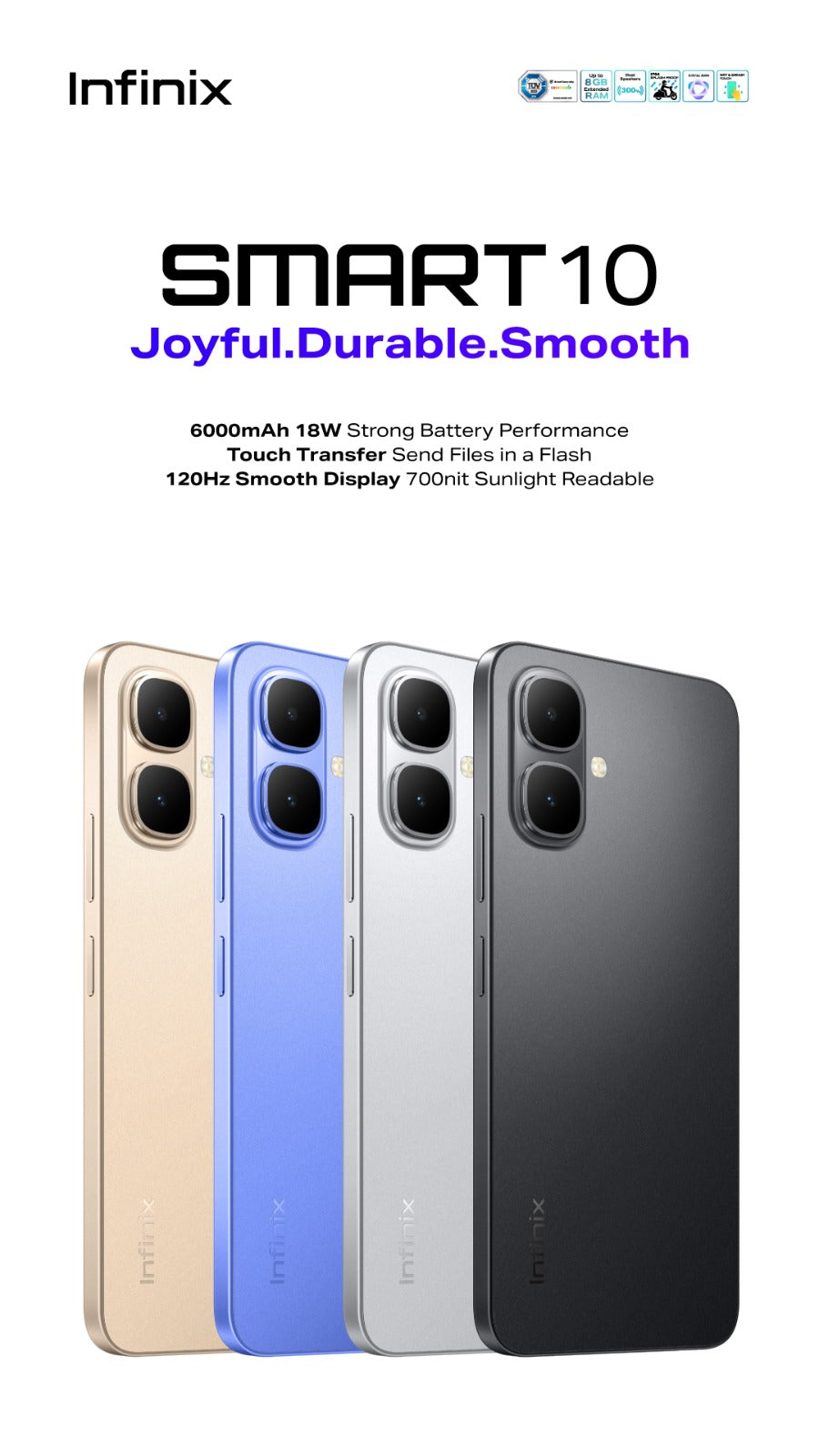 Infinix Smart 10 , 128 GB Storage, 4 GB RAM, 4G -Sleek Black