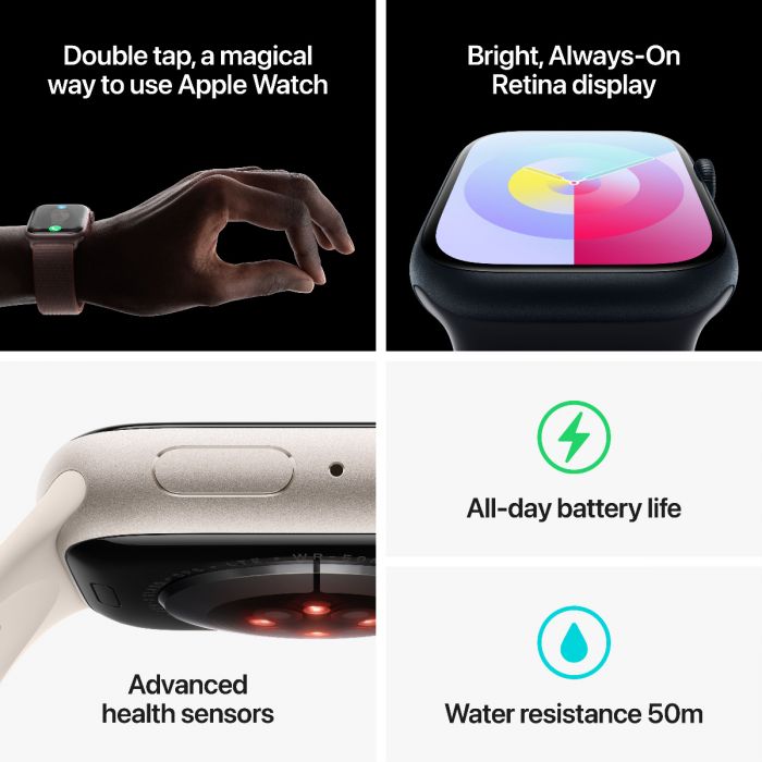 Apple Watch Series 9, 41mm, Black Stainless Steel Case, with Milanese Loop Band, Cellular Model.