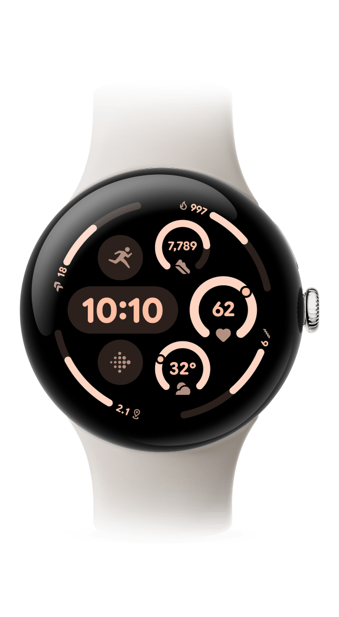 Google Pixel Watch 3 (45mm) - Android Smartwatch with Heart Rate Tracking, Advanced Running from Fitbit, Fitness Insights, 24-Hour Battery - Polished Silver Aluminium Case - Porcelain Band - Wi-Fi
