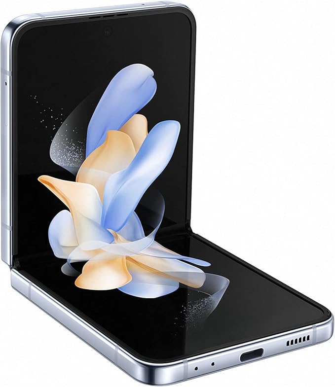 هاتف ذكي Samsung Galaxy Z Flip4 ثنائي الشريحة بذاكرة 512 جيجابايت وذاكرة وصول عشوائي (RAM) سعة 8 جيجابايت (GSM فقط | لا يدعم CDMA) مفتوح من المصنع يدعم تقنية 5G (أزرق) - إصدار دولي