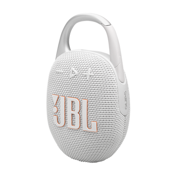 مكبر صوت JBL Clip 5 المقاوم للماء بتقنية البلوتوث - محمول للغاية، وقت تشغيل يصل إلى 12 ساعة، AURACAST (اتصال متعدد السماعات)، JBLCLIP5، أبيض