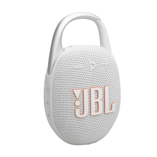 مكبر صوت JBL Clip 5 المقاوم للماء بتقنية البلوتوث - محمول للغاية، وقت تشغيل يصل إلى 12 ساعة، AURACAST (اتصال متعدد السماعات)، JBLCLIP5، أبيض