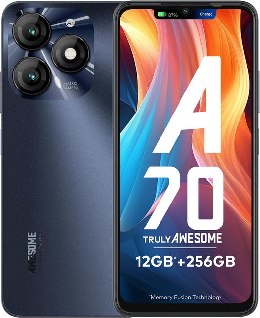 itel A70 (4GB RAM, 256GB ROM) upto 12GB RAM with Memory Fusion | 13MP Dual Rear Camera & 8MP Front Camera | 5000mAh with Type-C | Dynamic Bar | Side Fingerprint | Octa-Core Processor | Starlish Black