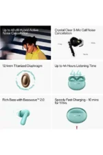 OnePlus Nord Buds 3 Pro True Wireless Earbuds Green – 49dB ANC, 12.4mm Drivers, Fast Charging, Up to 44 Hours Playback