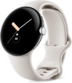 Google Pixel Watch, Polished Silver (Porcelain) Stainless Steel Case, Active Band in Chalk, 41mm Orginal