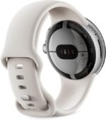 Google Pixel Watch, Polished Silver (Porcelain) Stainless Steel Case, Active Band in Chalk, 41mm Orginal - Image 2
