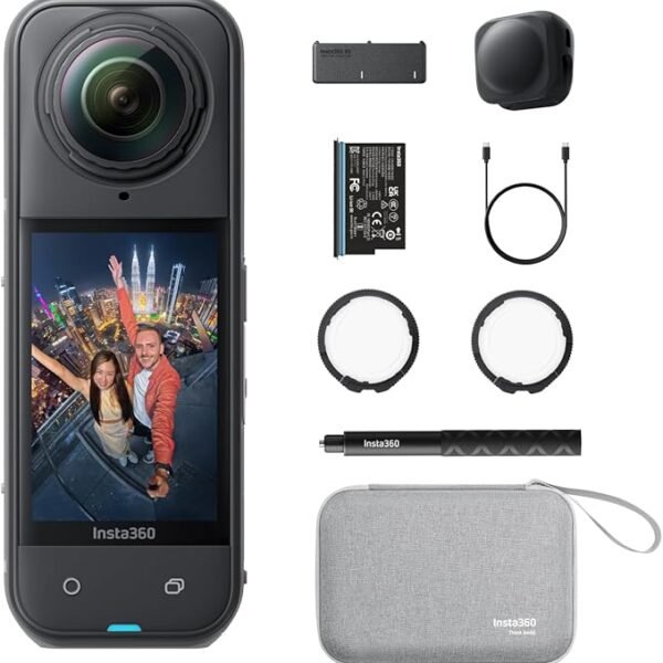 Insta360 X5 8K 360° Action Camera (Essentials Bundle) – Waterproof, 1/1.28" Sensors, Enhanced Low Light, FlowState Stabilization, 185-Min Battery