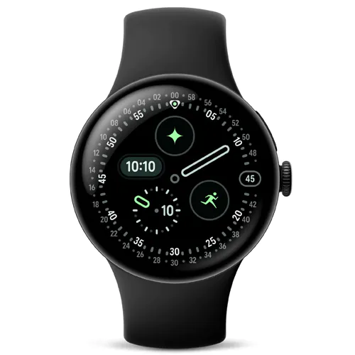 Google Pixel Watch 4 (45mm) – Matte Black Aluminium Case with Obsidian Active Band